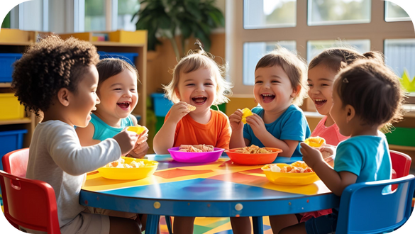 mealtimes are happy at nursery in Blackburn